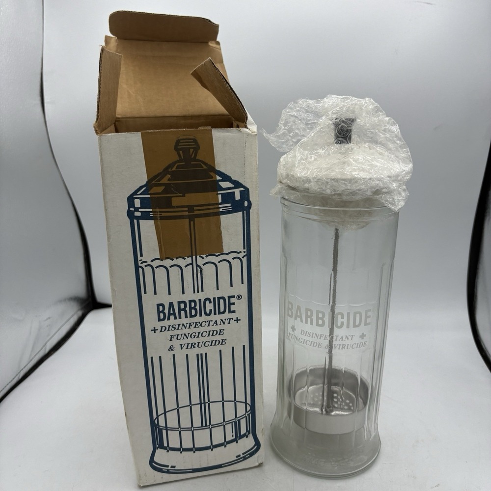 Vintage King Barbicide Jar Glass Large Salon Barber Shop Decor Disinfectant